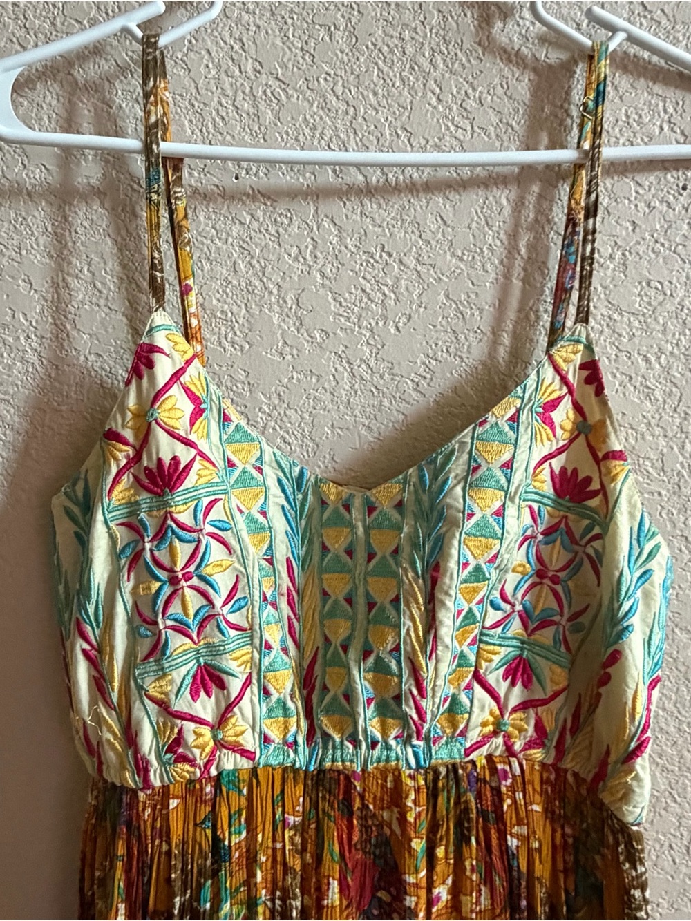 Anthropologie Raga Women’s Medium Embroidered Maxi Dress Bird Festival Floral - Picture 3 of 10